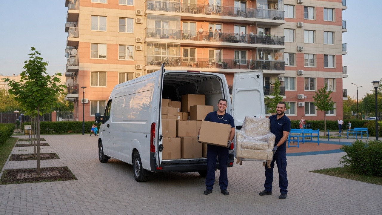 Газель и грузчики во дворе